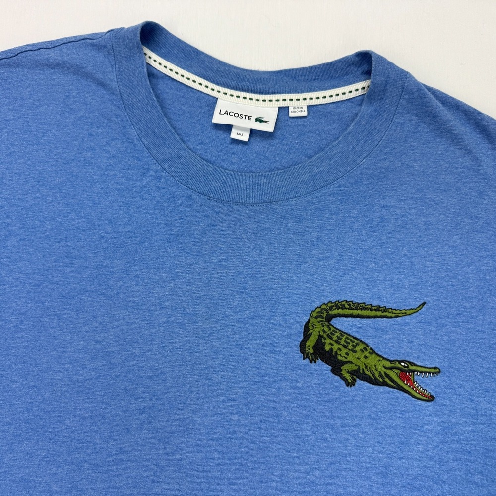 Lacoste Big Croc Mens Cotton T-Shirt XLT Blue Embroidered Logo Preppy Casual
